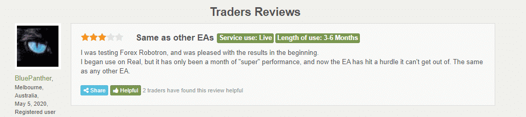 User review for Forex Robotron on FPA