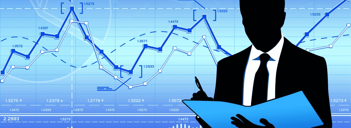 Businessman with charts, vector illustration