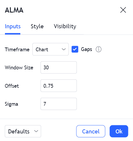 ALMA indicator settings