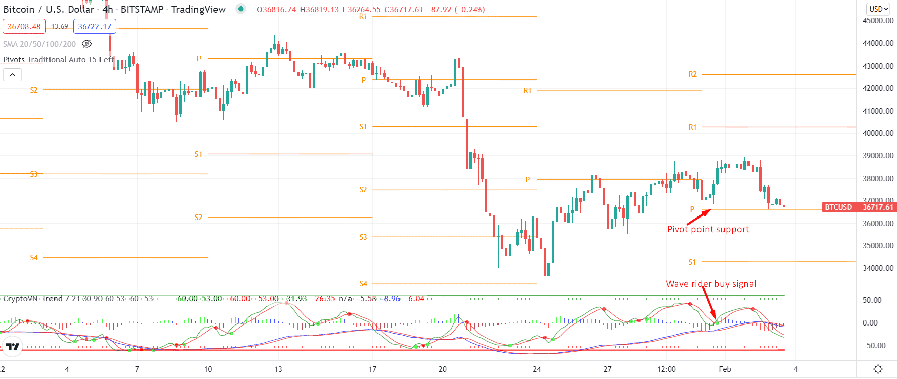 Wave Rider and pivot point on the chart