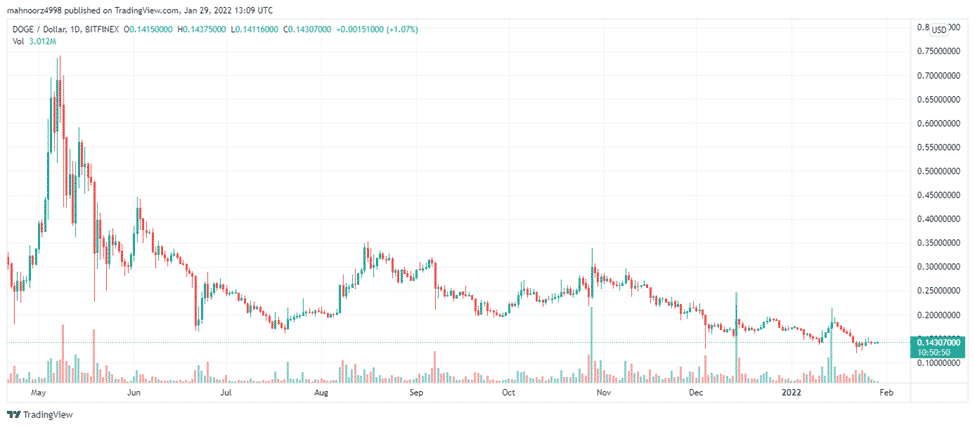 Dogecoin 1-year price chart