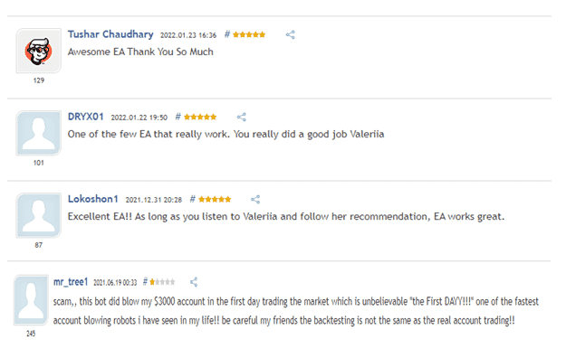 Customer reviews on MQL5