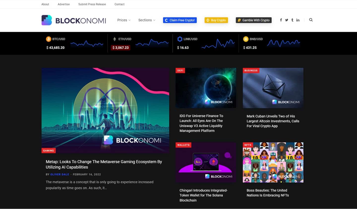 Blockonomi.com homepage