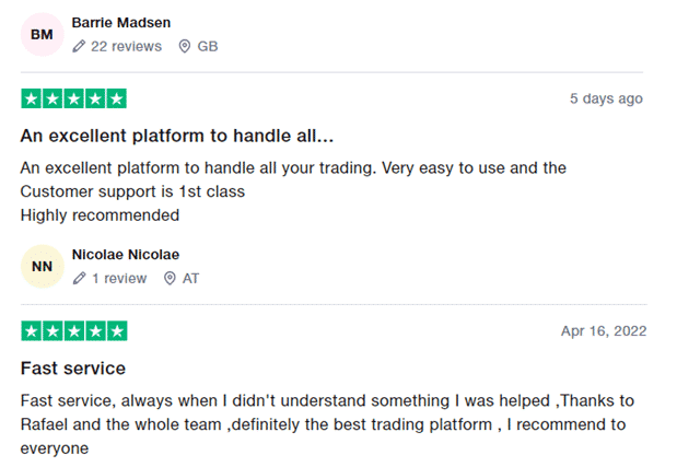 Positive customer reviews on Trustpilot