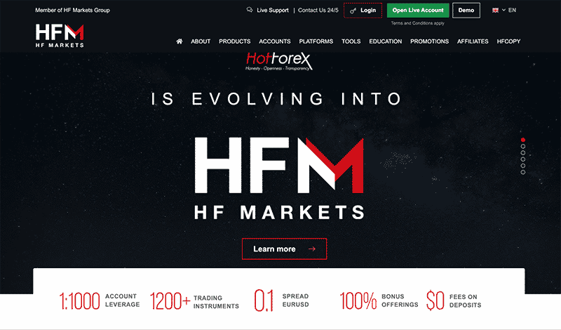 HF Market's homepage