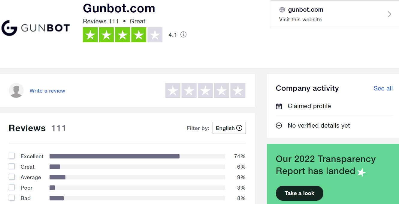 The Gunbot profile on TrustPilot
