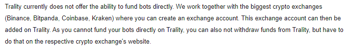 Deposits and withdrawal at Trality.